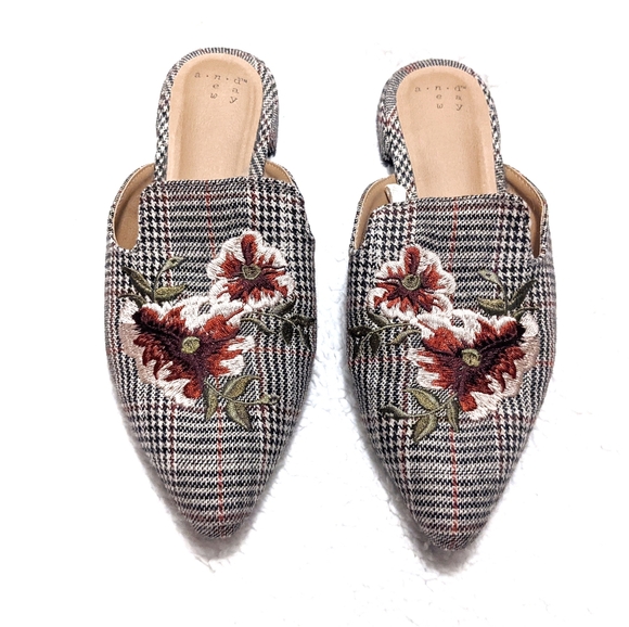 a new day Shoes - a new day Plaid and Floral Mules
